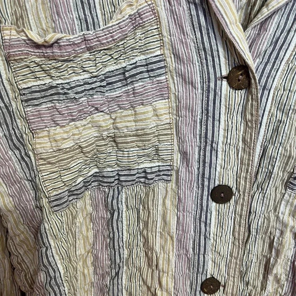 Free People High Tide Pastel Stripe Button Down Shirt Size Large - Picture 6 of 13